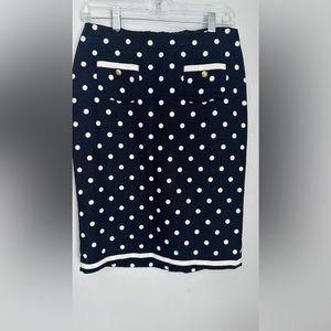 Talbots Textured Cotton Pencil Skirt Polka Dot Navy Blue White lined Size 2